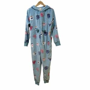 Munki Munki Womens Fleece Cats Coffee Mug Cup One Piece Pajama Jumpsuit Size‎ M
